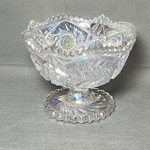 LE Smith Aztec Heritage Compote Iridescent Carnival Glass Whirling Star Pattern - Picture 4 of 14